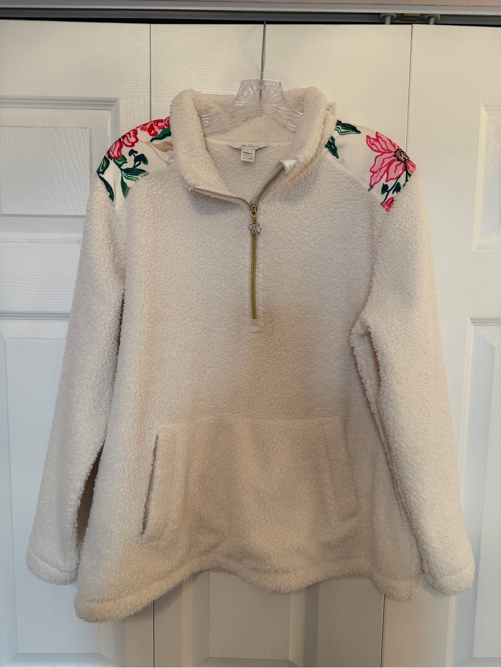 Lilly Pulitzer Sherpa Pullover with Floral Shoulder Detail